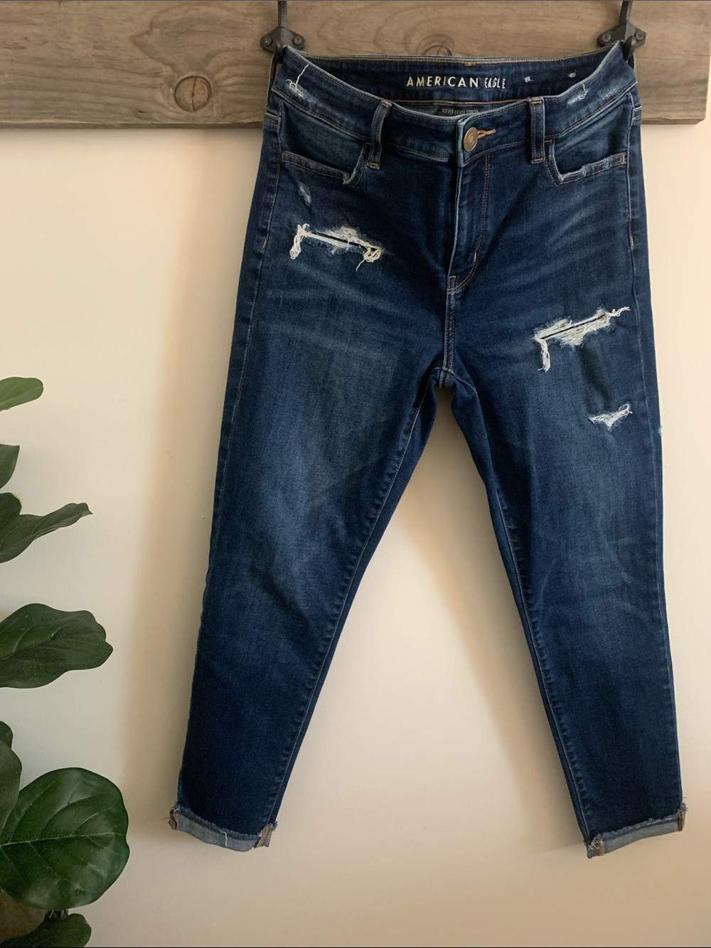 American Eagle Outfitters Dark Indigo Distressed Ankle Jeans